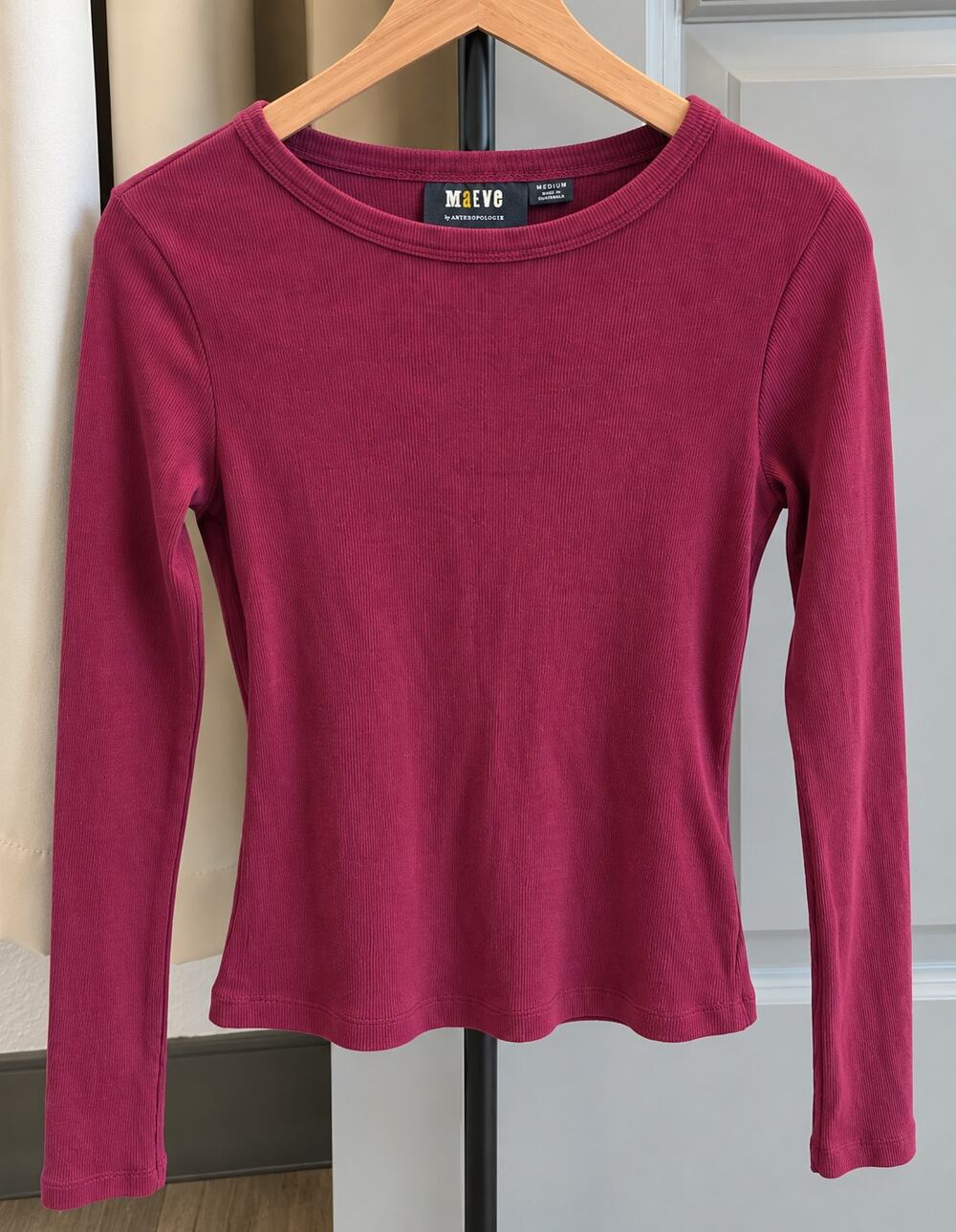 Maeve by Anthropologie Burgundy Ribbed Long Sleeve Top Women’s Medium